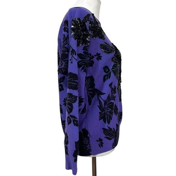 Vintage P.A. International Sweater purple Black Sequin Beaded Lambswool Sz S. - Picture 9 of 10